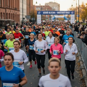 Tłum biegaczy na starcie Maratonu Warszawskiego