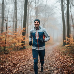 Zadowolony biegacz przygotowujący się do maratonu
